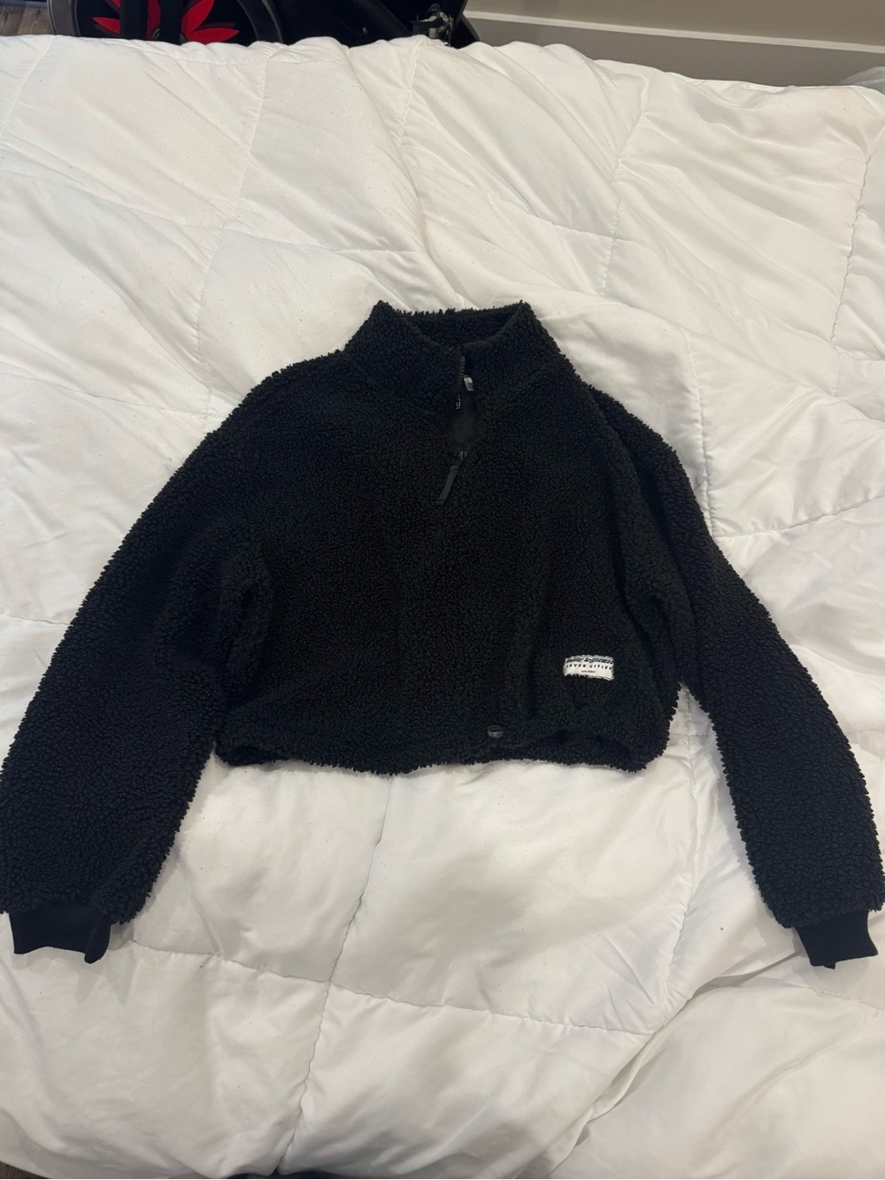 H&M Black Sherpa Cropped Pullover with Half-Zip